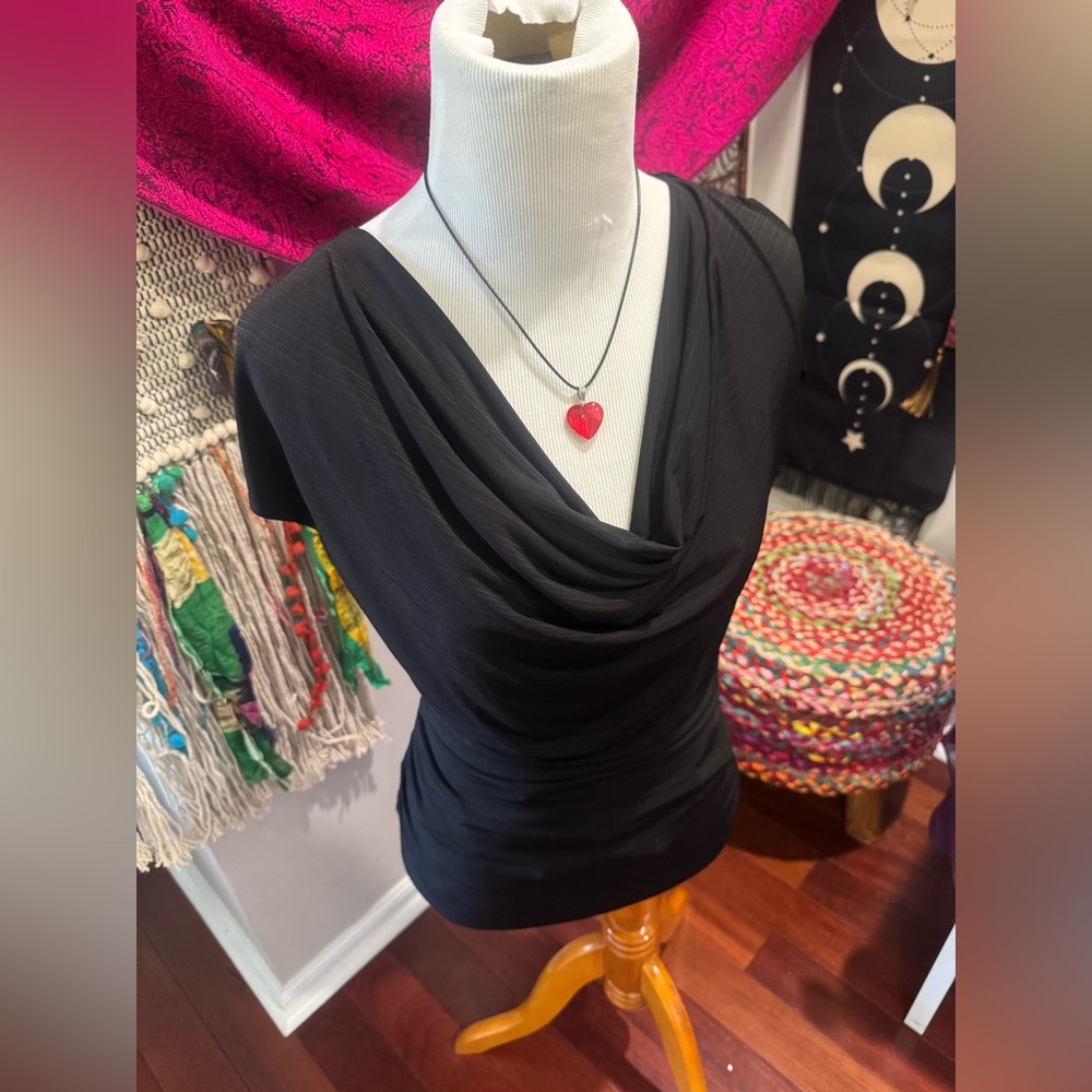 HeartSoul Black Drape Neck Blouse - Picture 2 of 4